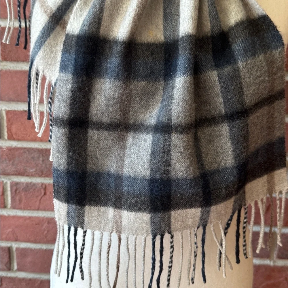 Nordstrom 100% Cashmere Plaid Fringe Scarf 11.5”x78” NEW